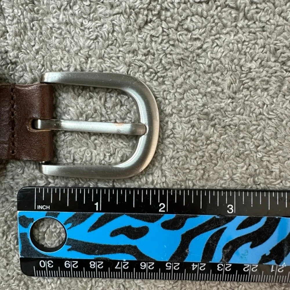 Brown Braided Leather Belt Mens 44 Silver Buckle Woven RN130273 51 Inch